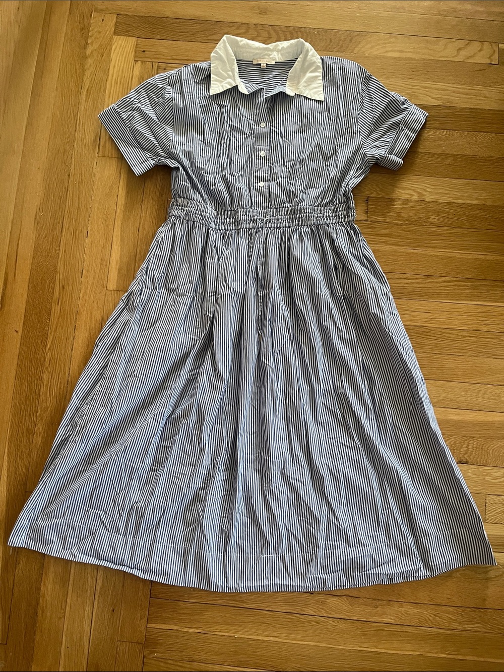 Skies Are Blue Blue & White Striped Collared Casual Dress